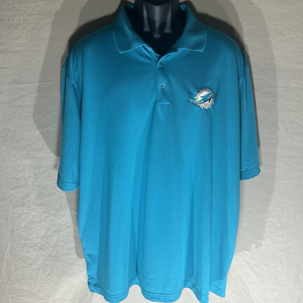 Miami Dolphins Performance Polo Shirt Mens 2XL Antigua Aqua Blue NFL Football